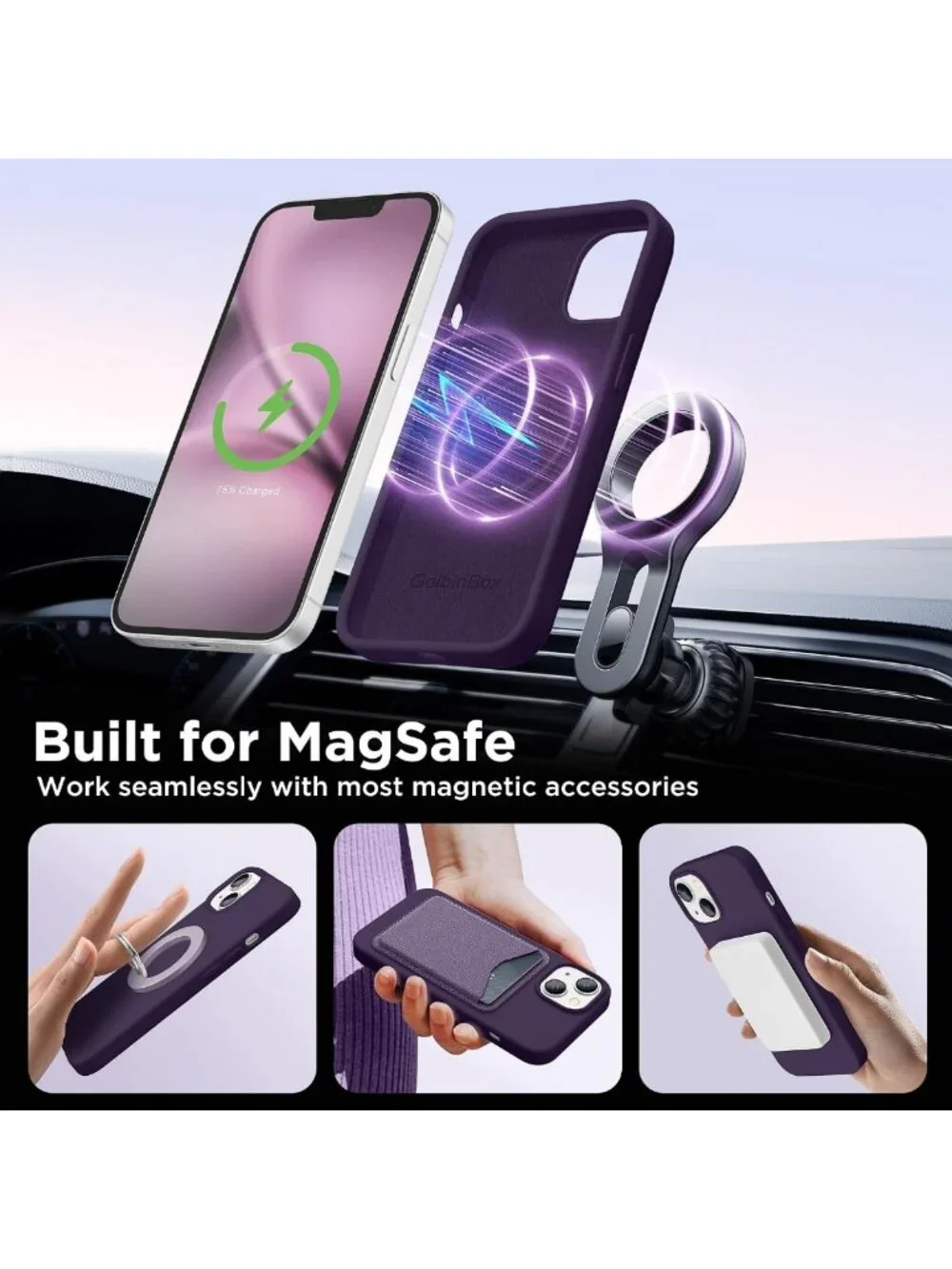 Slim Shockproof Phone Case for iPhone 13/14, MagSafe Compatible, Deep Purple
